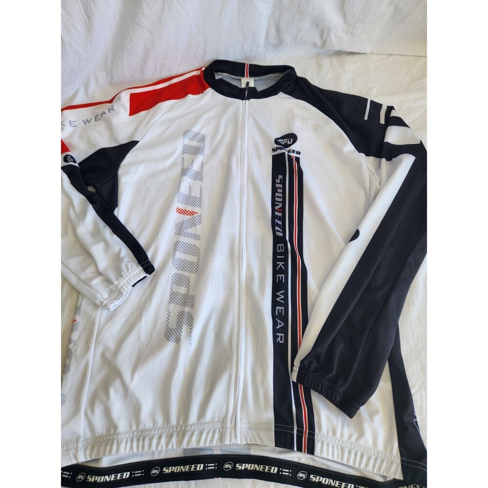 Sponeed Bike Long Sleeve Cycling Jersey Men's XL White Navy Red Full Zip NWOT